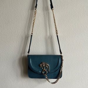 blue faux lizard purse with gold accents